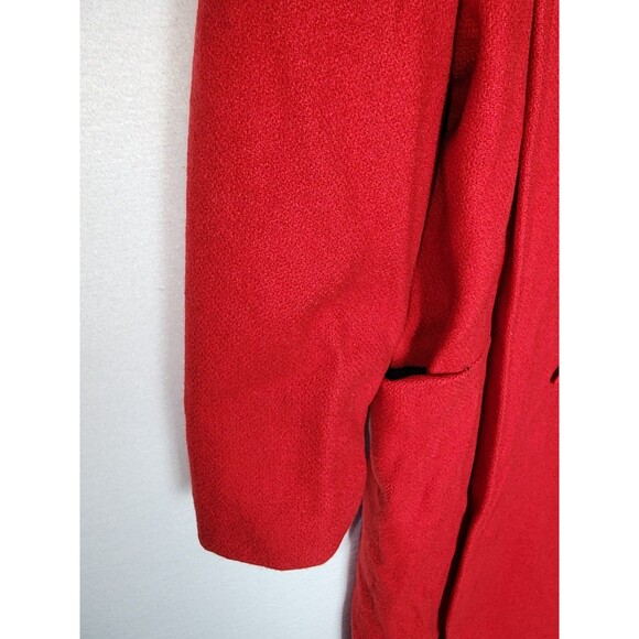 Vintage Basile Red Wool Coat Black Accents Long Womens Large - Picture 8 of 12